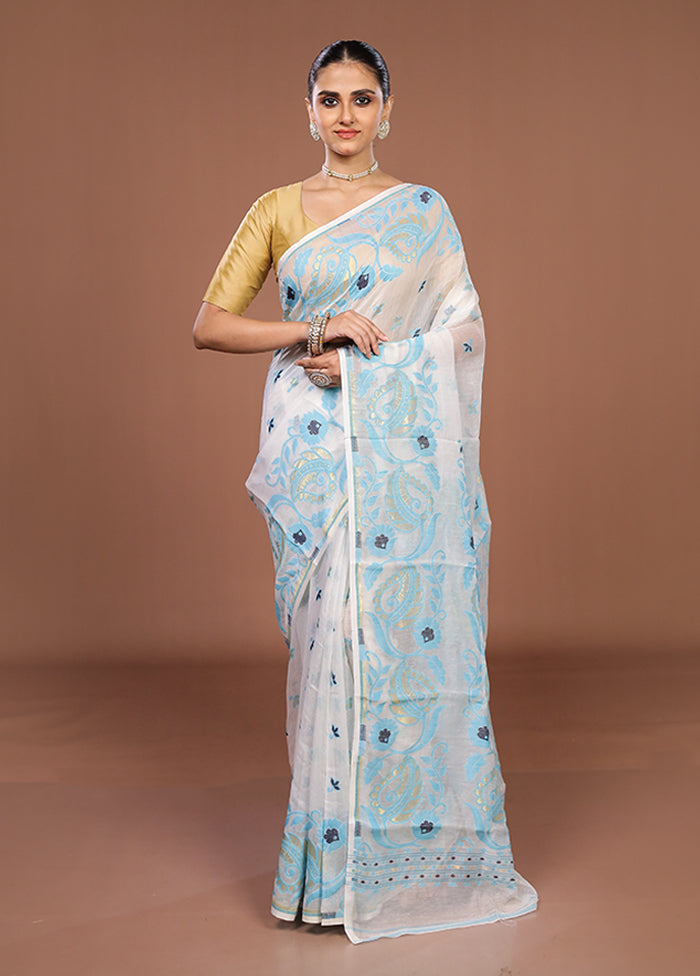 White Jamdani Cotton Saree Without Blouse Piece
