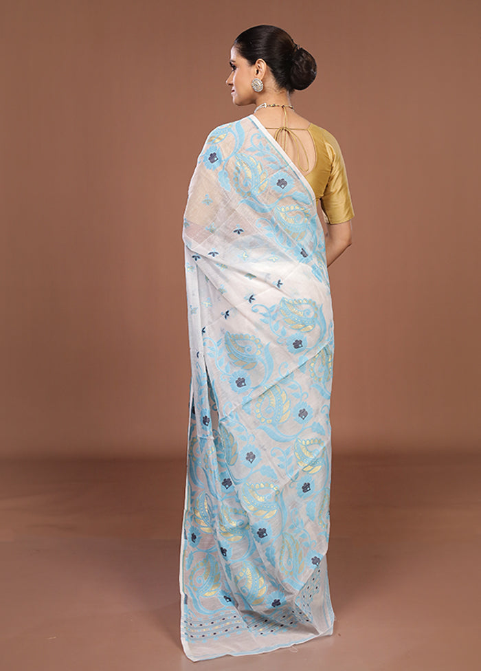White Jamdani Cotton Saree Without Blouse Piece