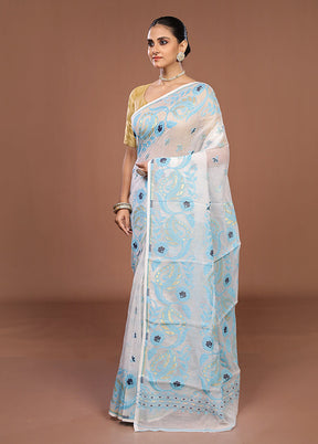 White Jamdani Cotton Saree Without Blouse Piece