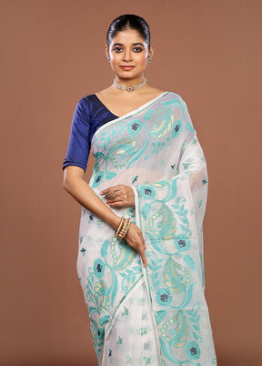White Jamdani Cotton Saree Without Blouse Piece