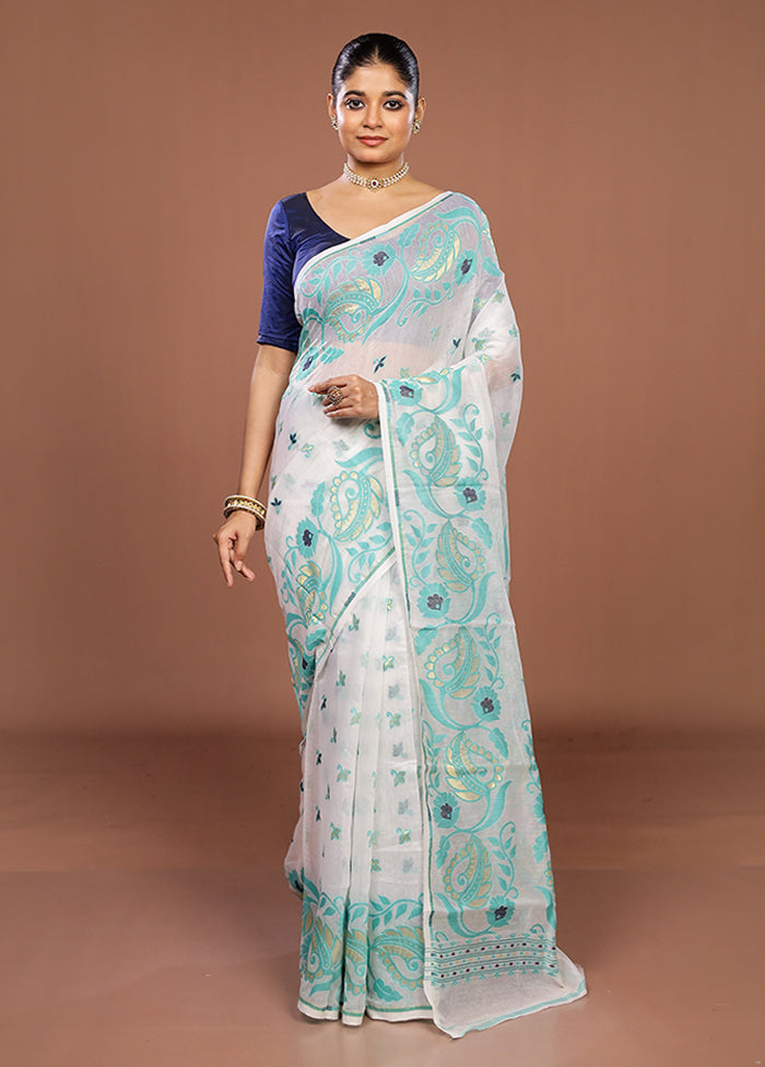 White Jamdani Cotton Saree Without Blouse Piece