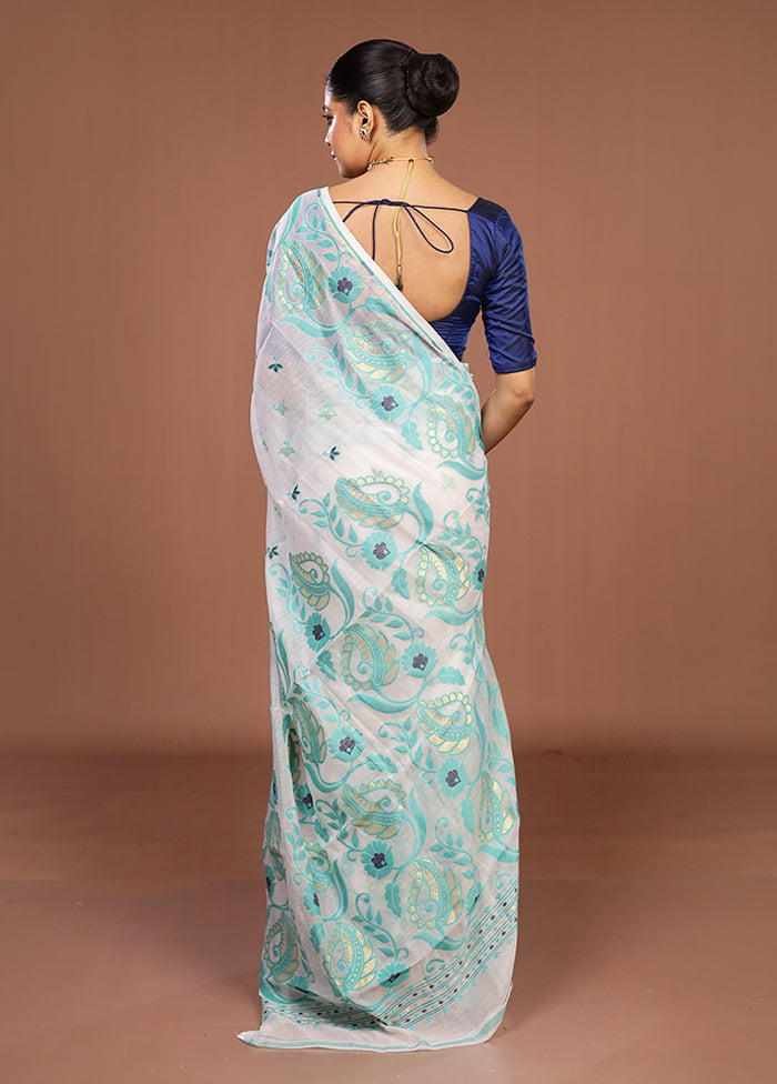 White Jamdani Cotton Saree Without Blouse Piece