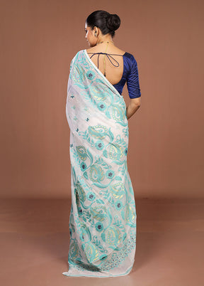 White Jamdani Cotton Saree Without Blouse Piece