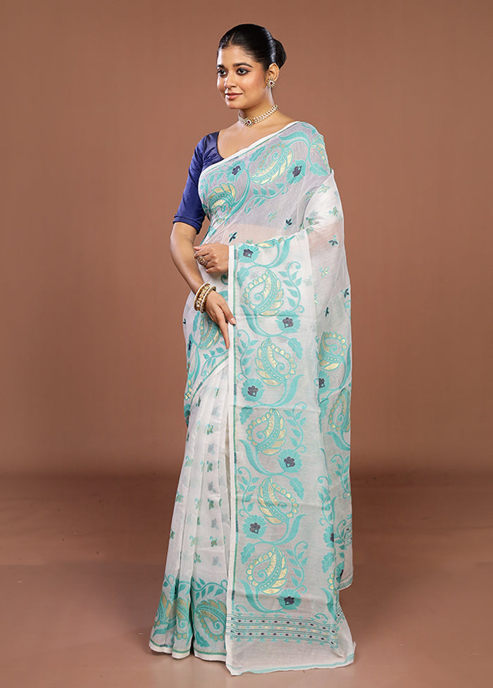 White Jamdani Cotton Saree Without Blouse Piece