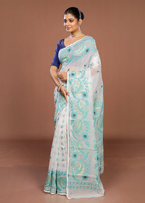 White Jamdani Cotton Saree Without Blouse Piece