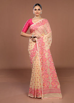 Cream Jamdani Cotton Saree Without Blouse Piece