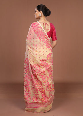 Cream Jamdani Cotton Saree Without Blouse Piece