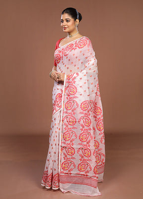 White Jamdani Cotton Saree Without Blouse Piece