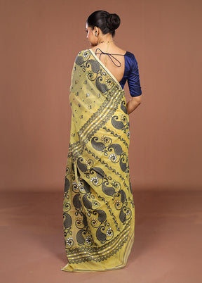 Yellow Jamdani Cotton Saree Without Blouse Piece