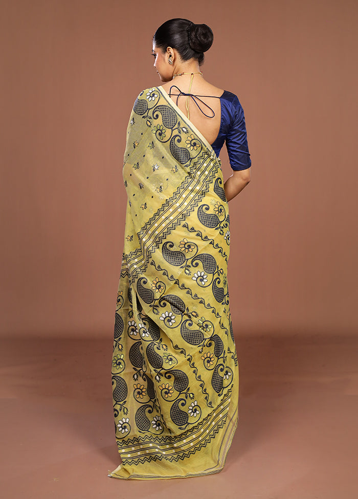 Yellow Jamdani Cotton Saree Without Blouse Piece