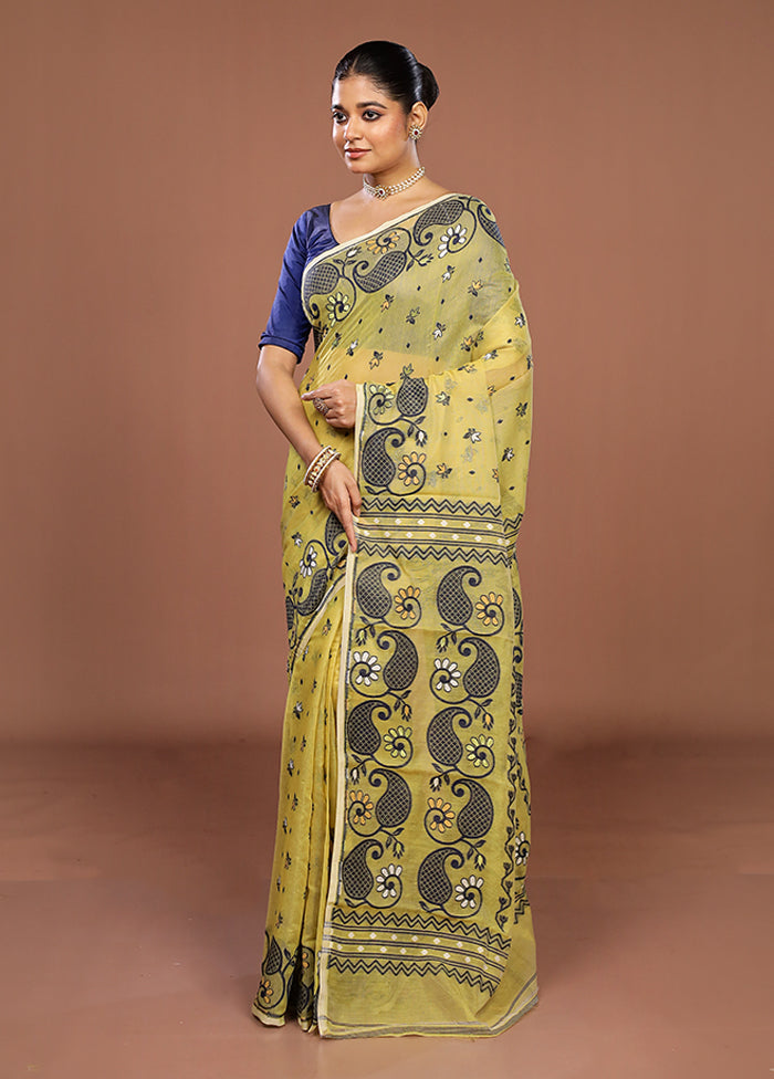 Yellow Jamdani Cotton Saree Without Blouse Piece