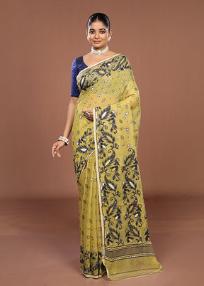 Yellow Jamdani Cotton Saree Without Blouse Piece