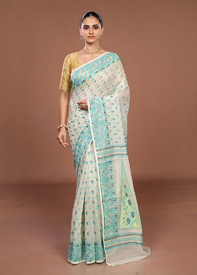 White Jamdani Cotton Saree Without Blouse Piece