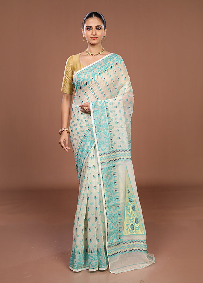 White Jamdani Cotton Saree Without Blouse Piece