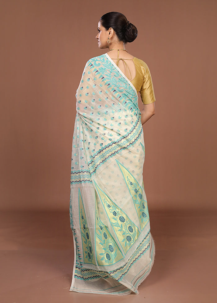 White Jamdani Cotton Saree Without Blouse Piece