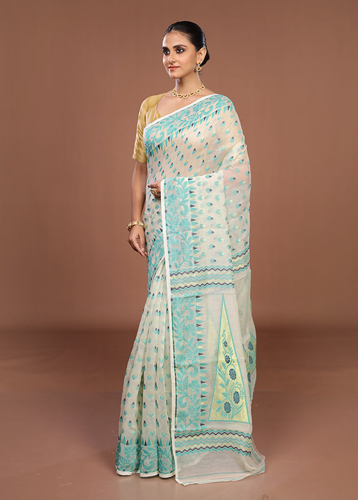 White Jamdani Cotton Saree Without Blouse Piece