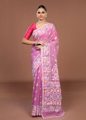 Pink Jamdani Cotton Saree Without Blouse Piece