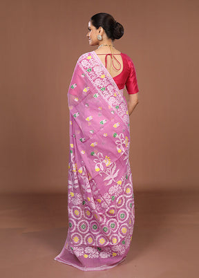 Pink Jamdani Cotton Saree Without Blouse Piece