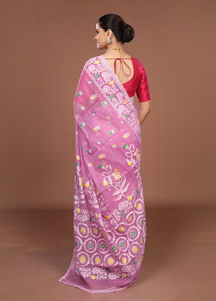 Pink Jamdani Cotton Saree Without Blouse Piece