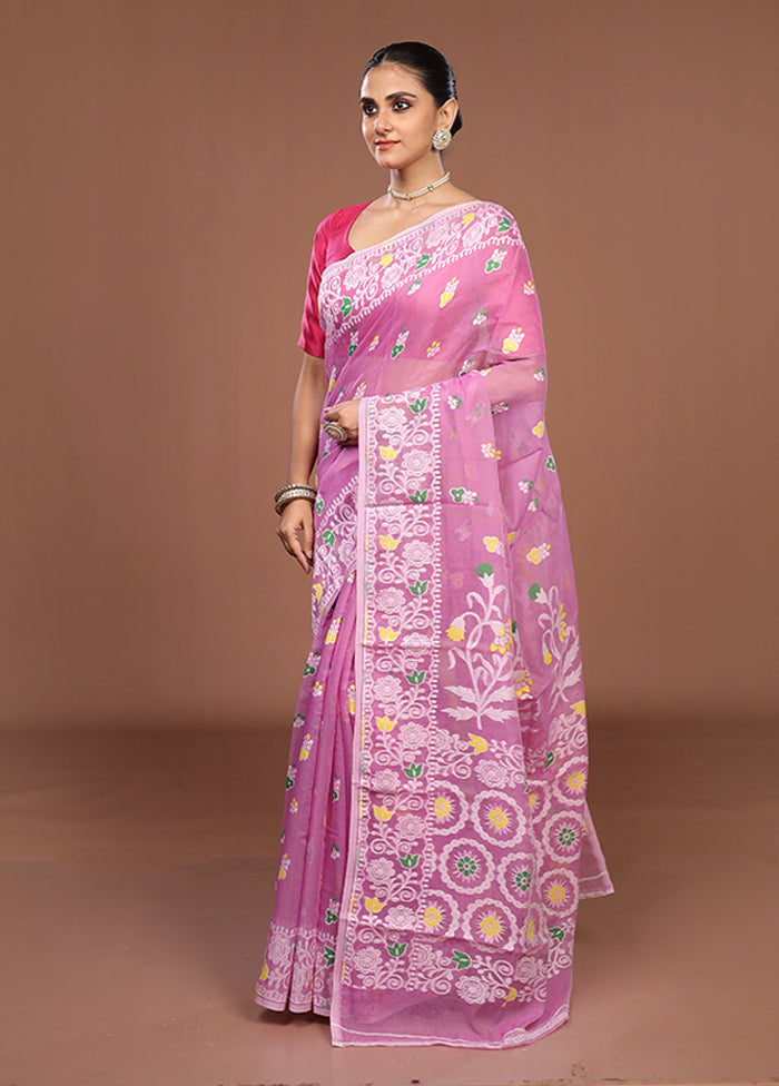 Pink Jamdani Cotton Saree Without Blouse Piece