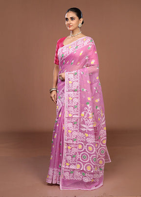Pink Jamdani Cotton Saree Without Blouse Piece