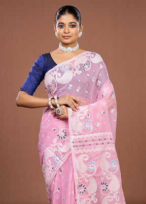 Pink Jamdani Cotton Saree Without Blouse Piece