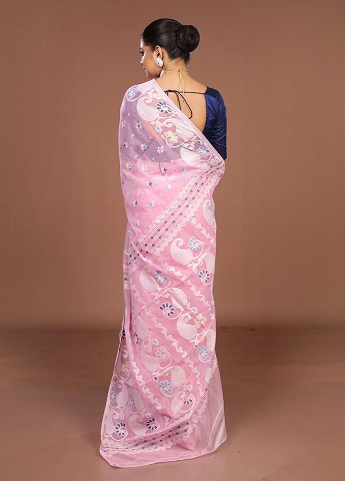 Pink Jamdani Cotton Saree Without Blouse Piece