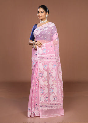 Pink Jamdani Cotton Saree Without Blouse Piece