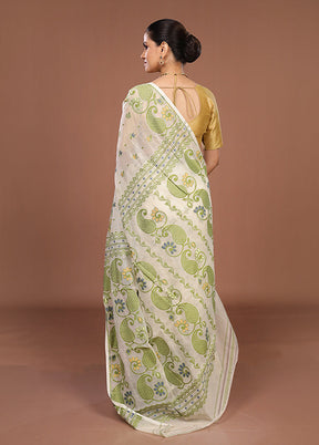 Cream Jamdani Cotton Saree Without Blouse Piece