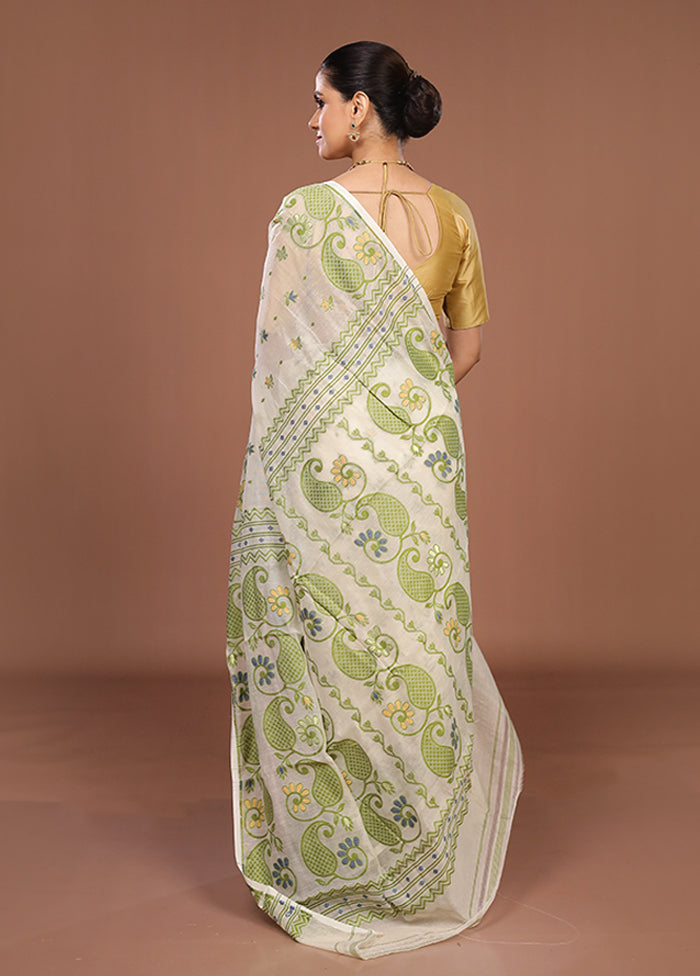 Cream Jamdani Cotton Saree Without Blouse Piece