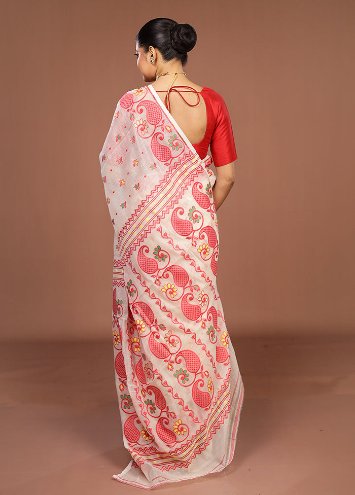 Cream Jamdani Cotton Saree Without Blouse Piece