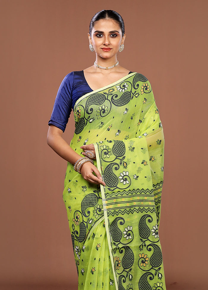 Green Jamdani Cotton Saree Without Blouse Piece
