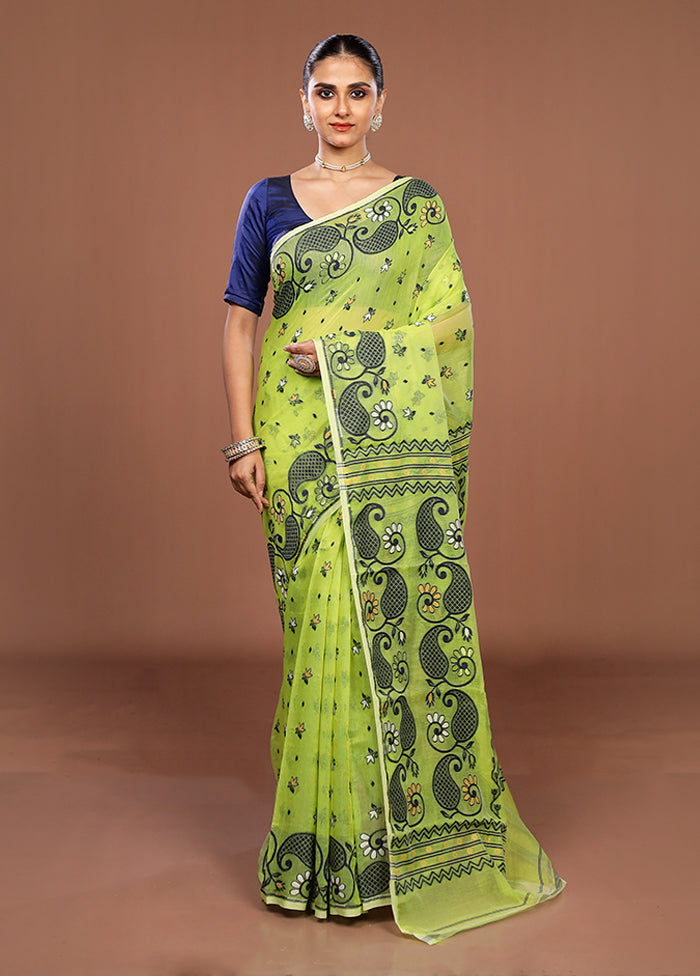 Green Jamdani Cotton Saree Without Blouse Piece