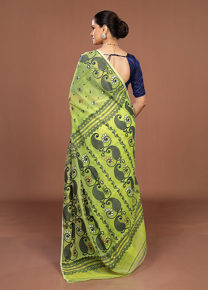 Green Jamdani Cotton Saree Without Blouse Piece