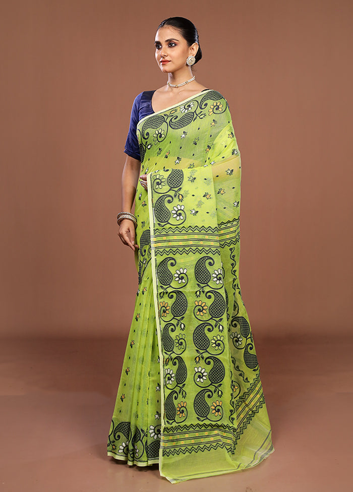 Green Jamdani Cotton Saree Without Blouse Piece