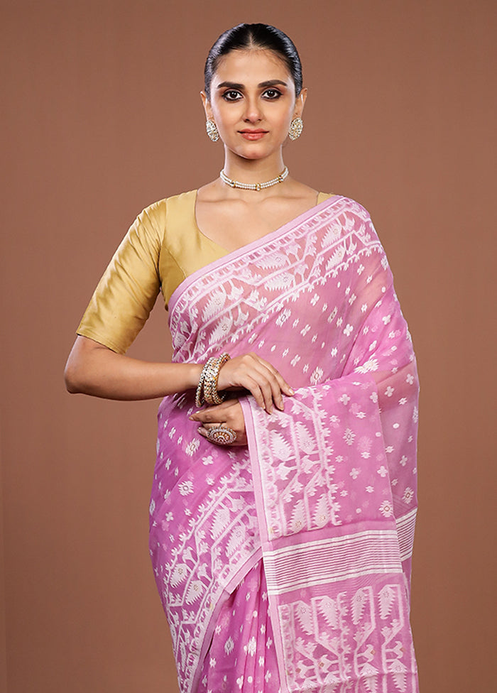 Pink Jamdani Cotton Saree Without Blouse Piece