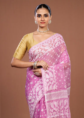 Pink Jamdani Cotton Saree Without Blouse Piece