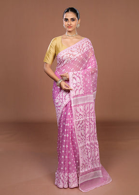 Pink Jamdani Cotton Saree Without Blouse Piece