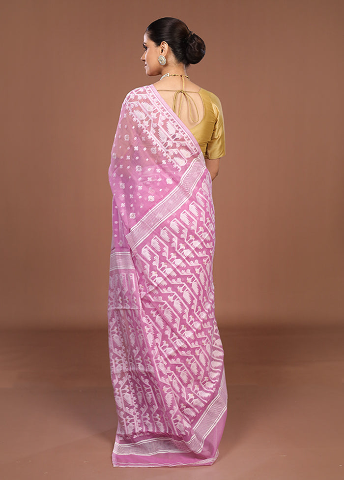 Pink Jamdani Cotton Saree Without Blouse Piece