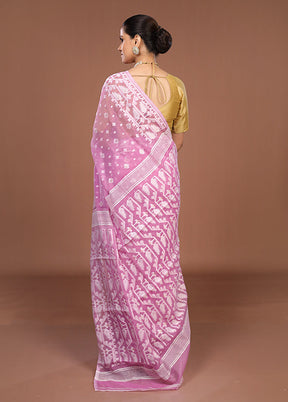 Pink Jamdani Cotton Saree Without Blouse Piece