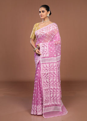 Pink Jamdani Cotton Saree Without Blouse Piece