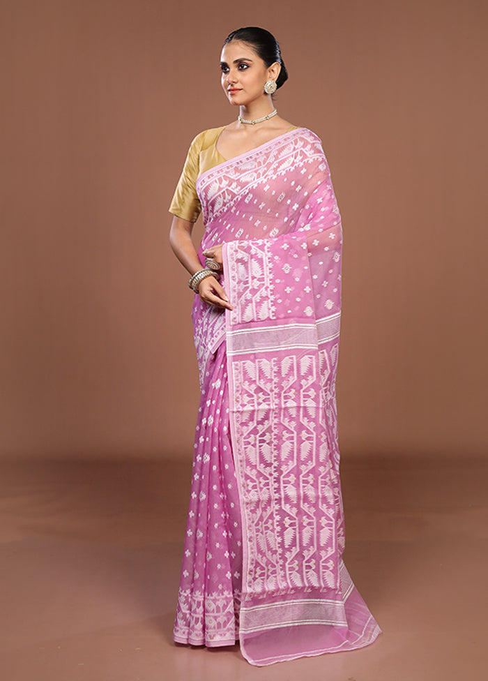 Pink Jamdani Cotton Saree Without Blouse Piece