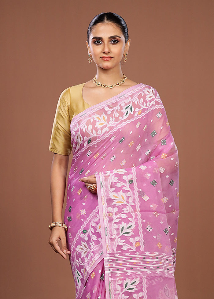 Pink Jamdani Cotton Saree Without Blouse Piece