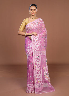 Pink Jamdani Cotton Saree Without Blouse Piece