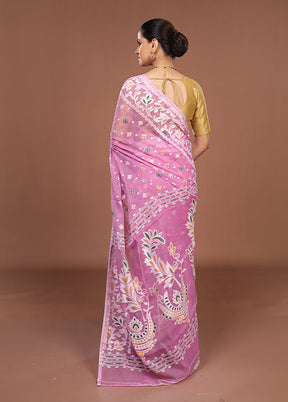 Pink Jamdani Cotton Saree Without Blouse Piece