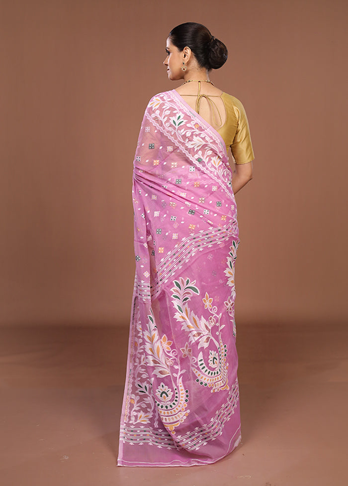 Pink Jamdani Cotton Saree Without Blouse Piece