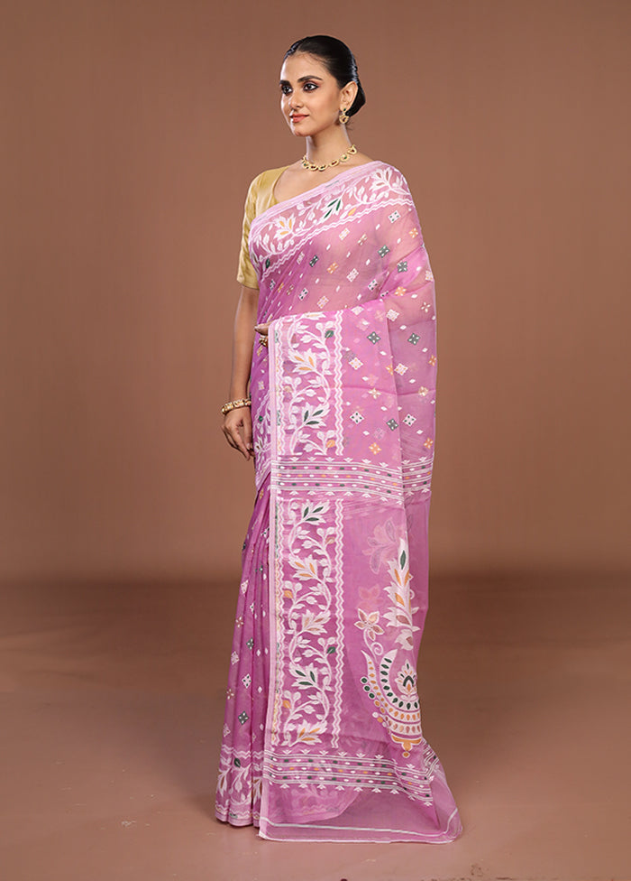 Pink Jamdani Cotton Saree Without Blouse Piece