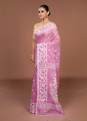 Pink Jamdani Cotton Saree Without Blouse Piece
