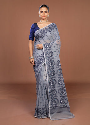 Grey Jamdani Cotton Saree Without Blouse Piece