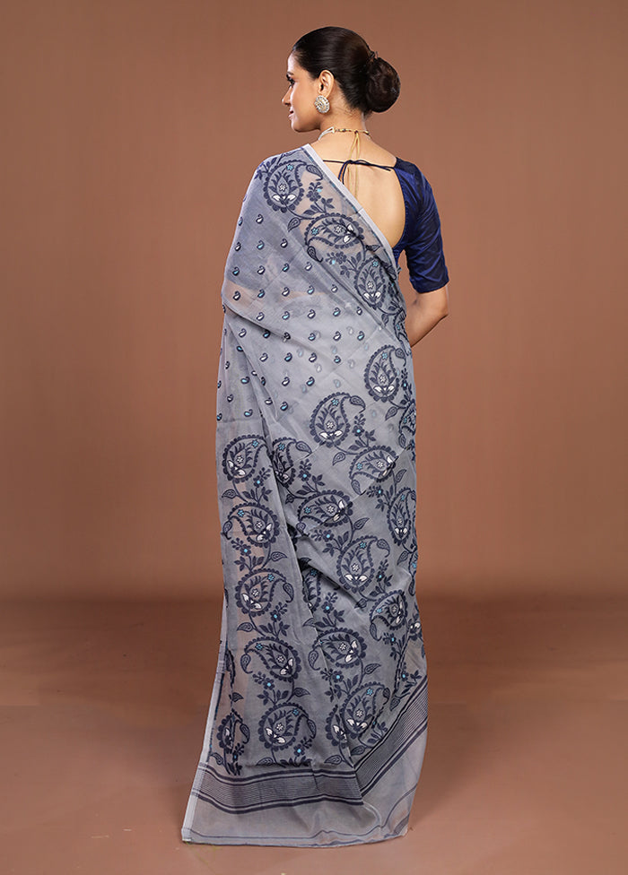 Grey Jamdani Cotton Saree Without Blouse Piece